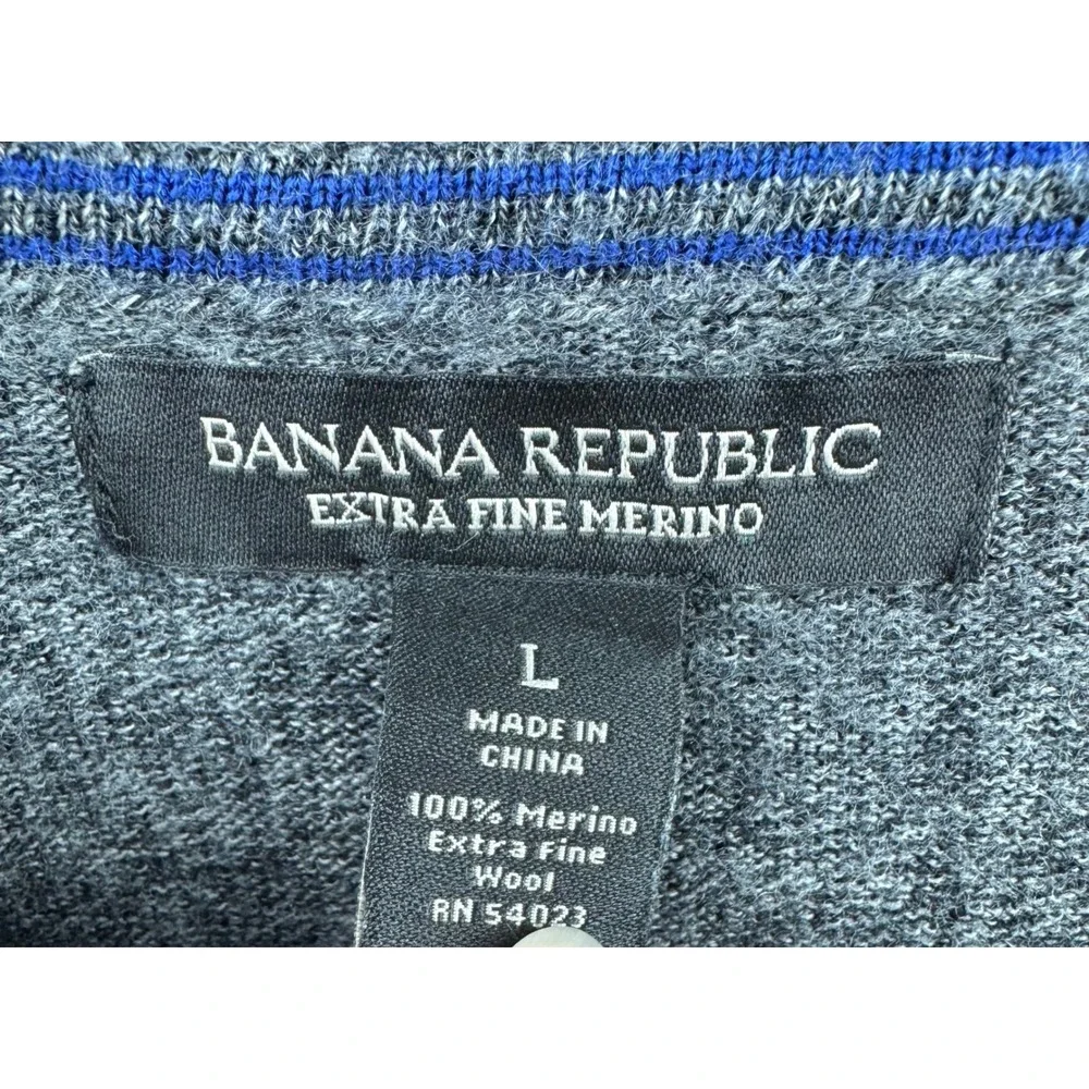 Banana Republic Sweater Mens Large Gray Extra Fine Merino Wool Shawl Collar Knit